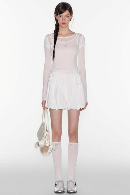 Ruffle Tencel Long-sleeved Top Set-Up