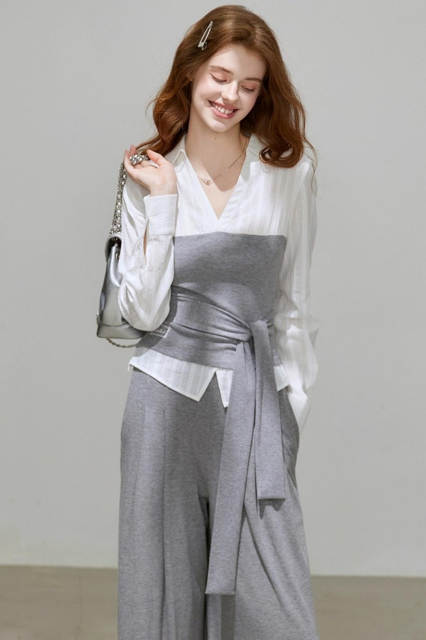 Summer Autumn Knitted Fake Two-Piece Set-Up