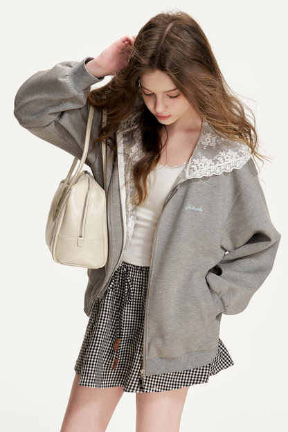 Lace Patchwork Hooded Jacket