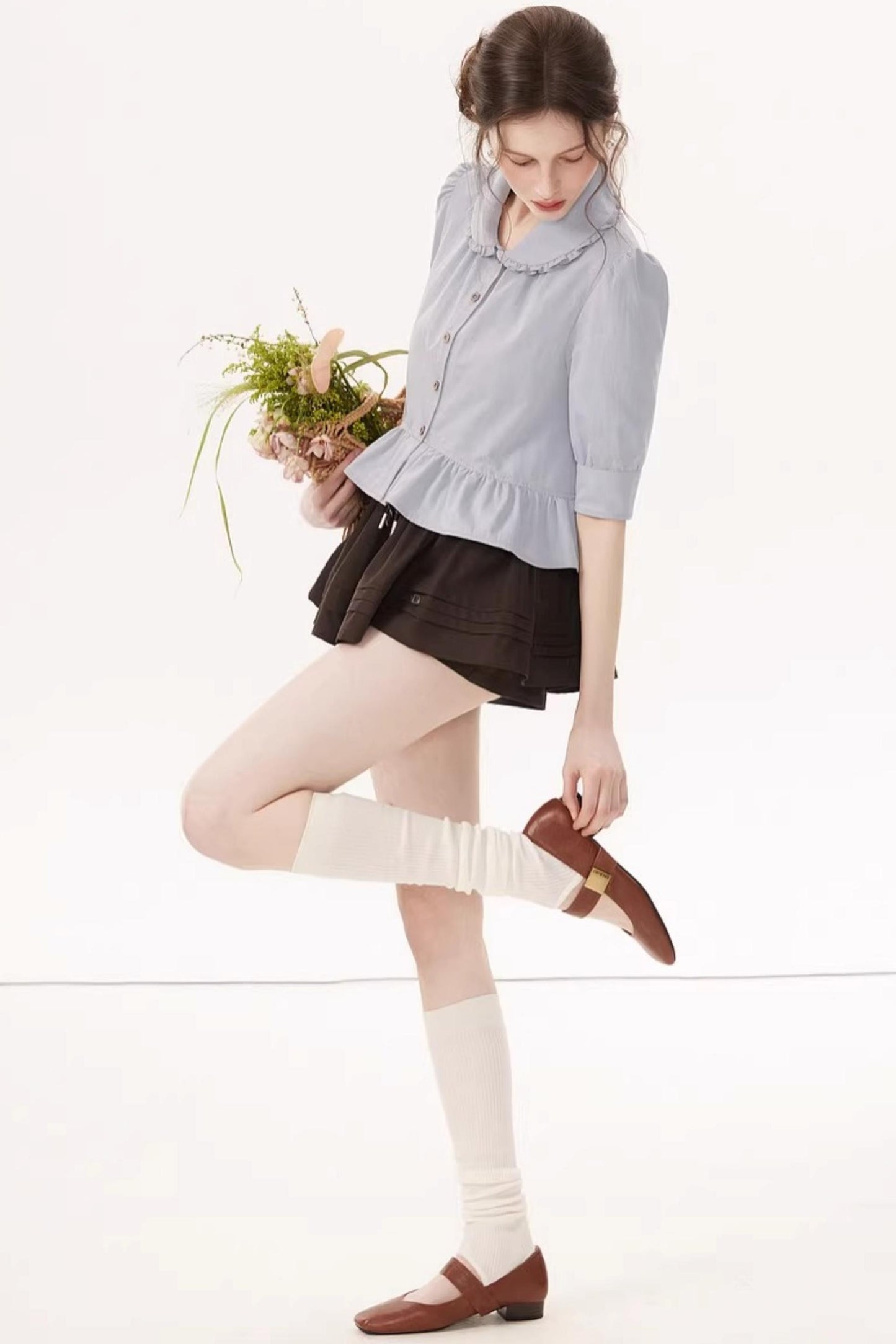 French Blue Ruffle Top