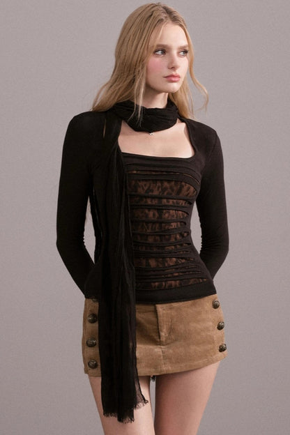 Slim-Fit Ripped Square-Neck Top