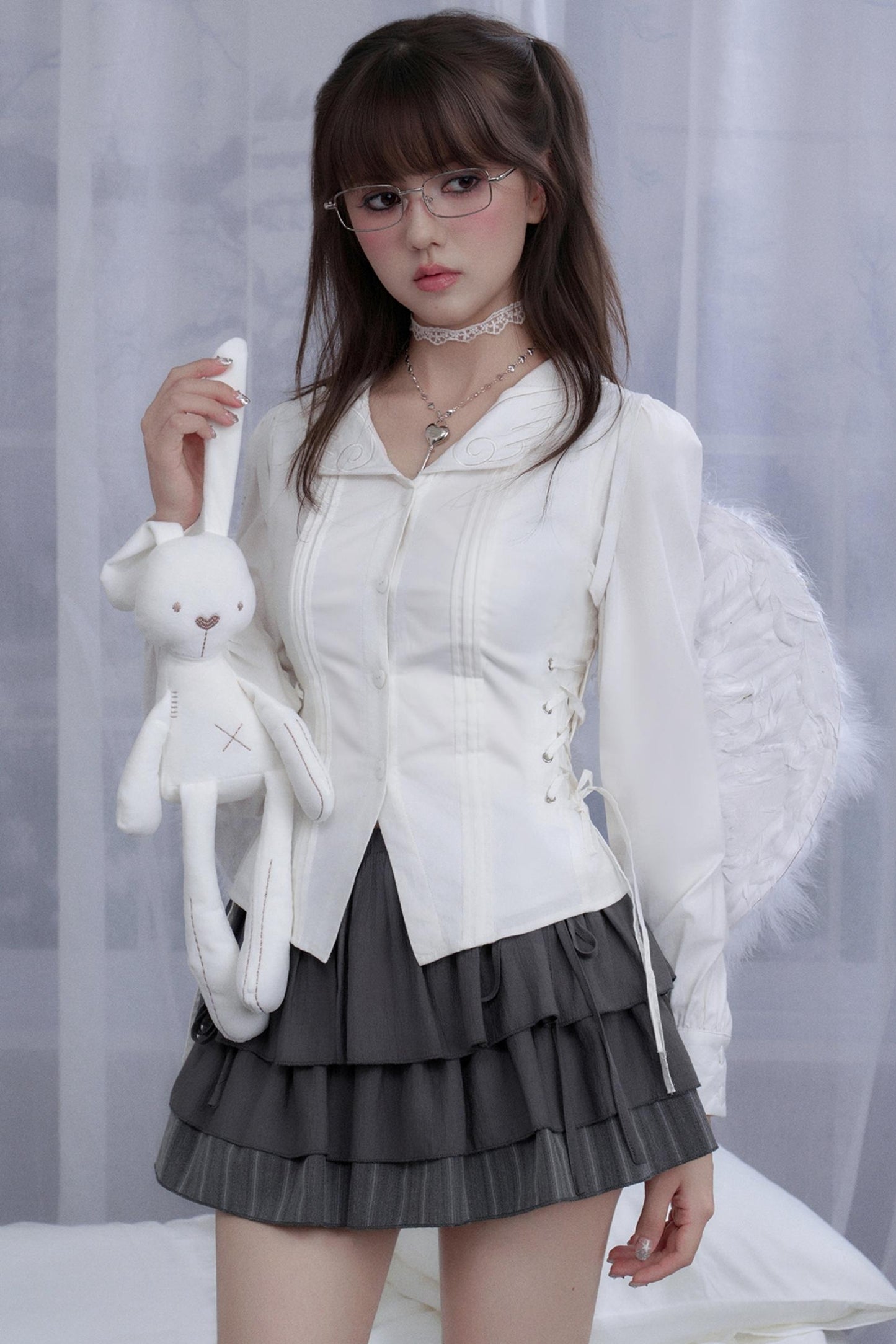 White Waist Lace Shirt Set-Up