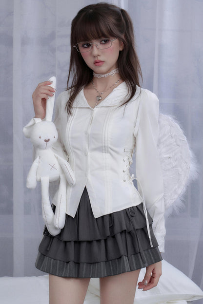 White Waist Lace Shirt Set-Up