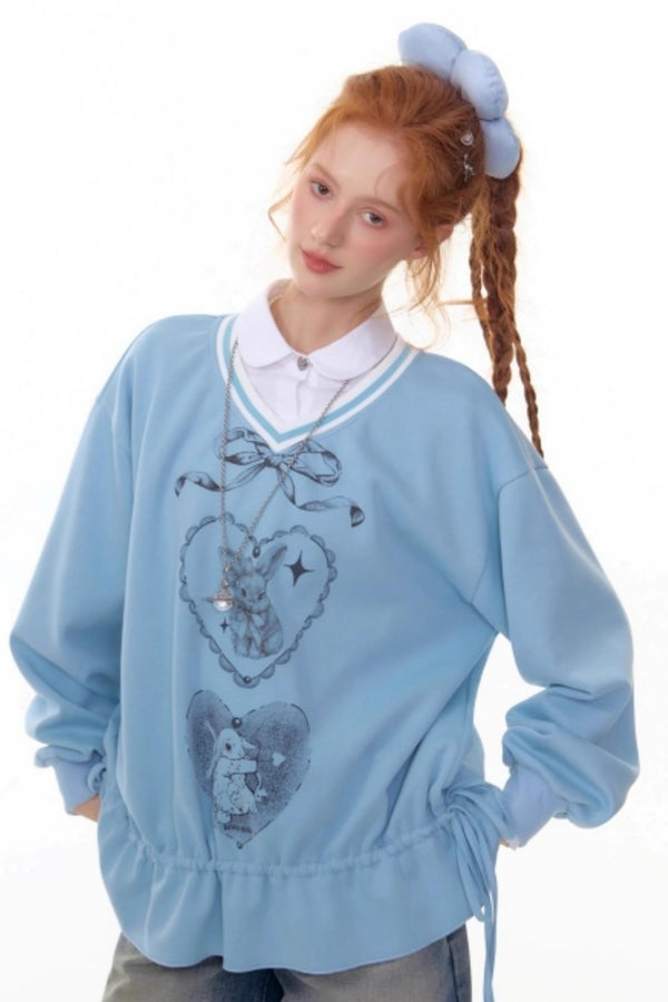 Retro Rabbit V-Neck Sweatshirt