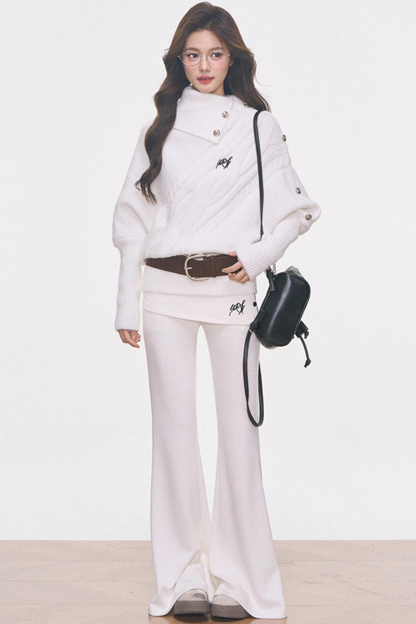 Cable Knit Waist-Cinching Sweater Set-Up