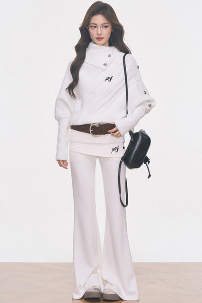 Cable Knit Waist-Cinching Sweater Set-Up