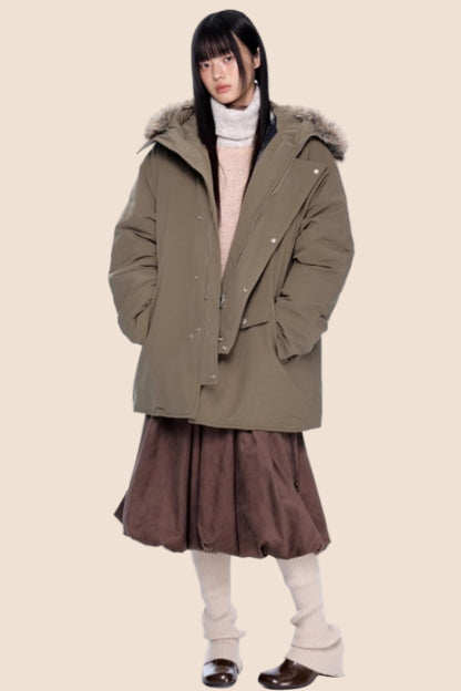 Fur Collar Hooded Parka Coat