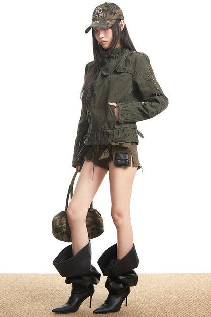 Stitched Stand Collar Heavy Top