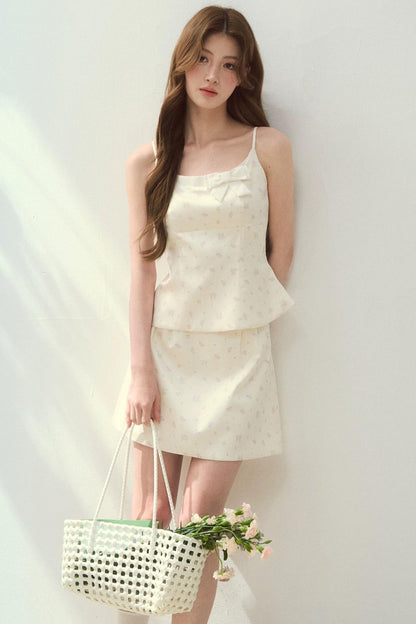 Satin Floral Camisole Skirt Set-Up