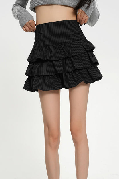 Black High Waist Mini Cake Skirt