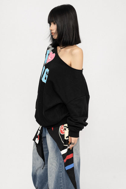 American Love Slanted Print Long Sleeve Top