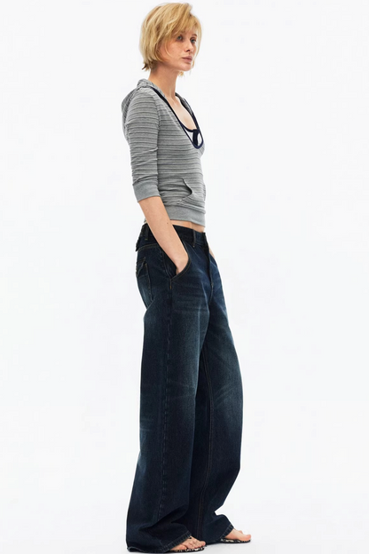 Color-Blocked Hooded Knitted Top