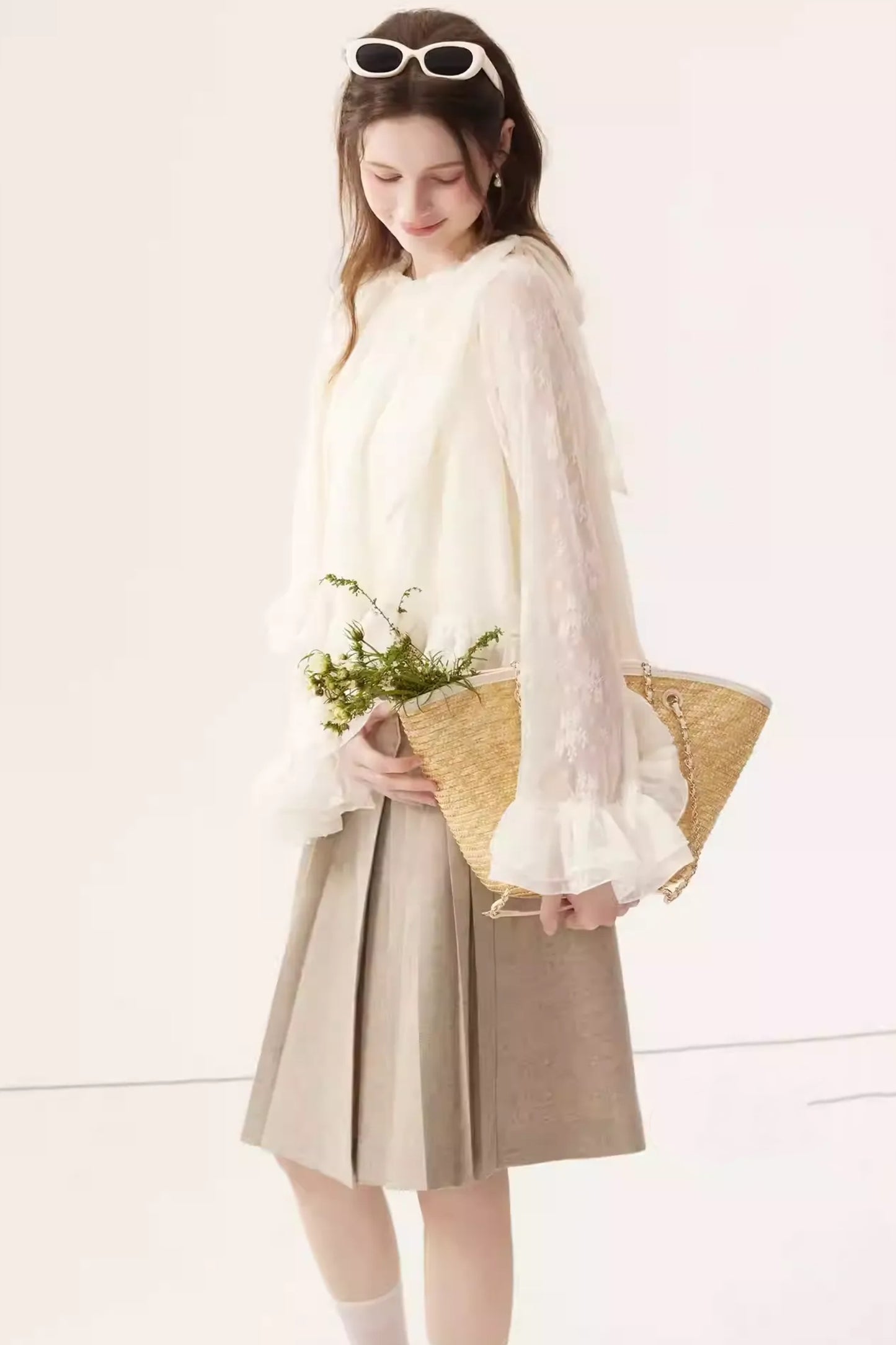 High-Waisted Pleated Midi Skirt