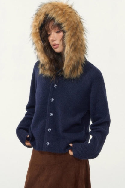 Detachable Fur Collar Cardigan