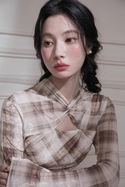 Plaid Light Shadow Long Sleeve Dress