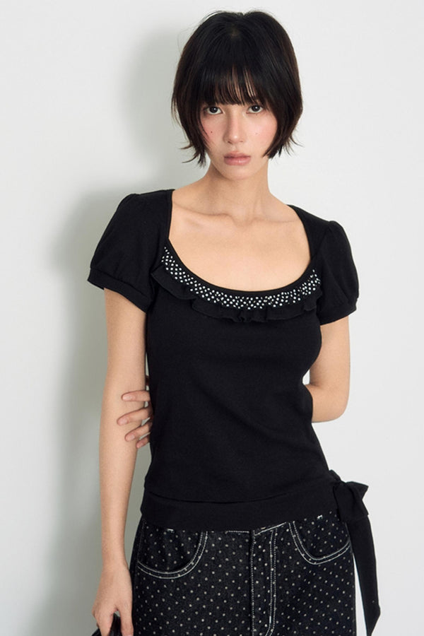 Nap Sweet Lace Tie Slim Top