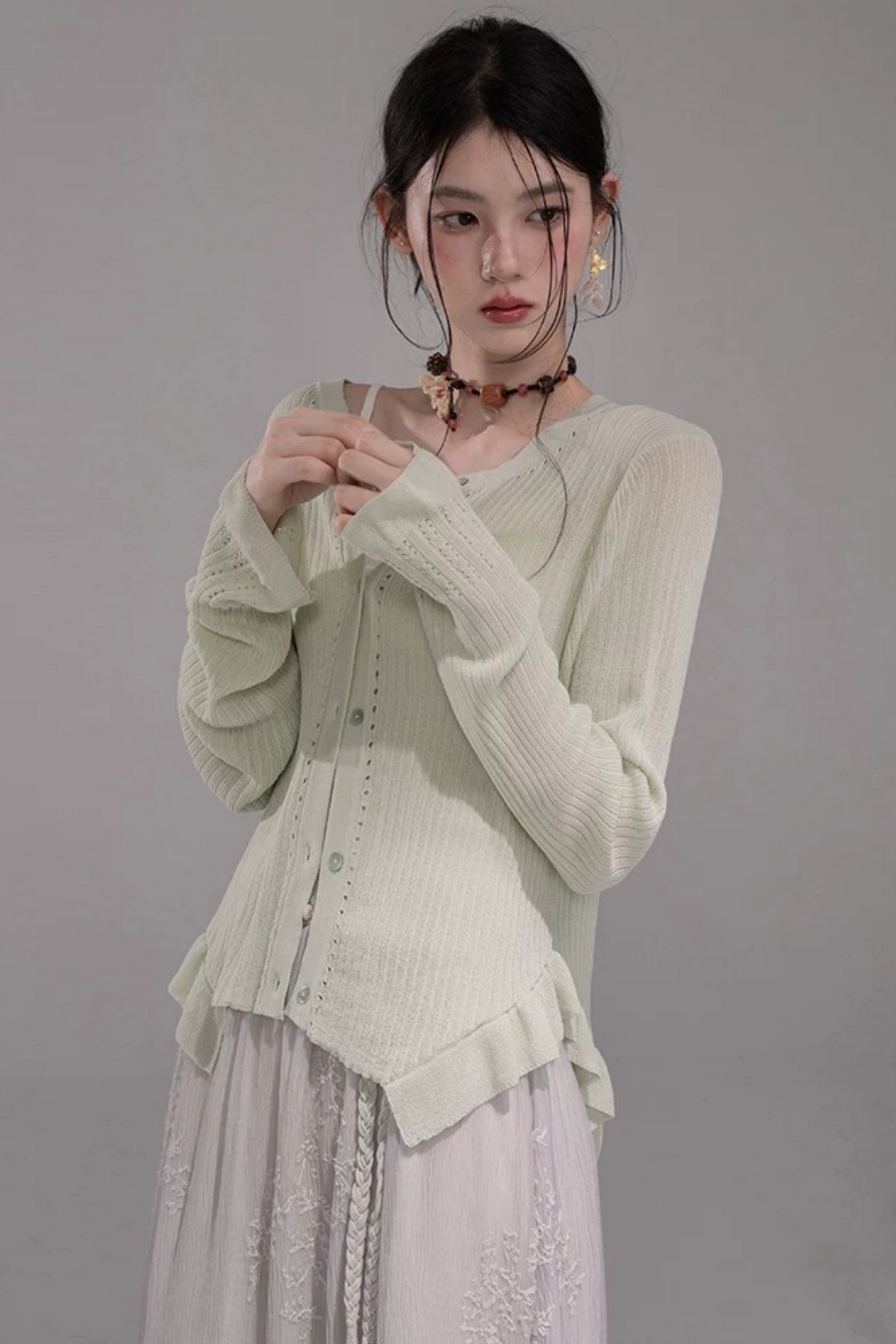 Wolkenweiß Strickjacke