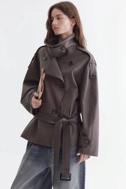 Off-Shoulder Double-Breasted Trench Coat