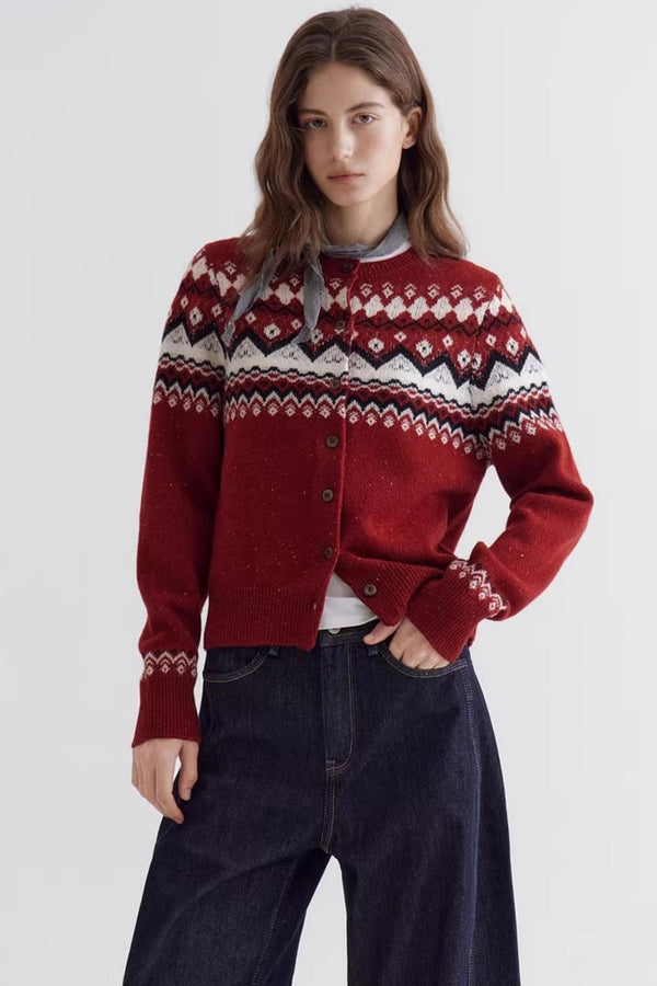 Fair Isle Sheep Wool Cardigan