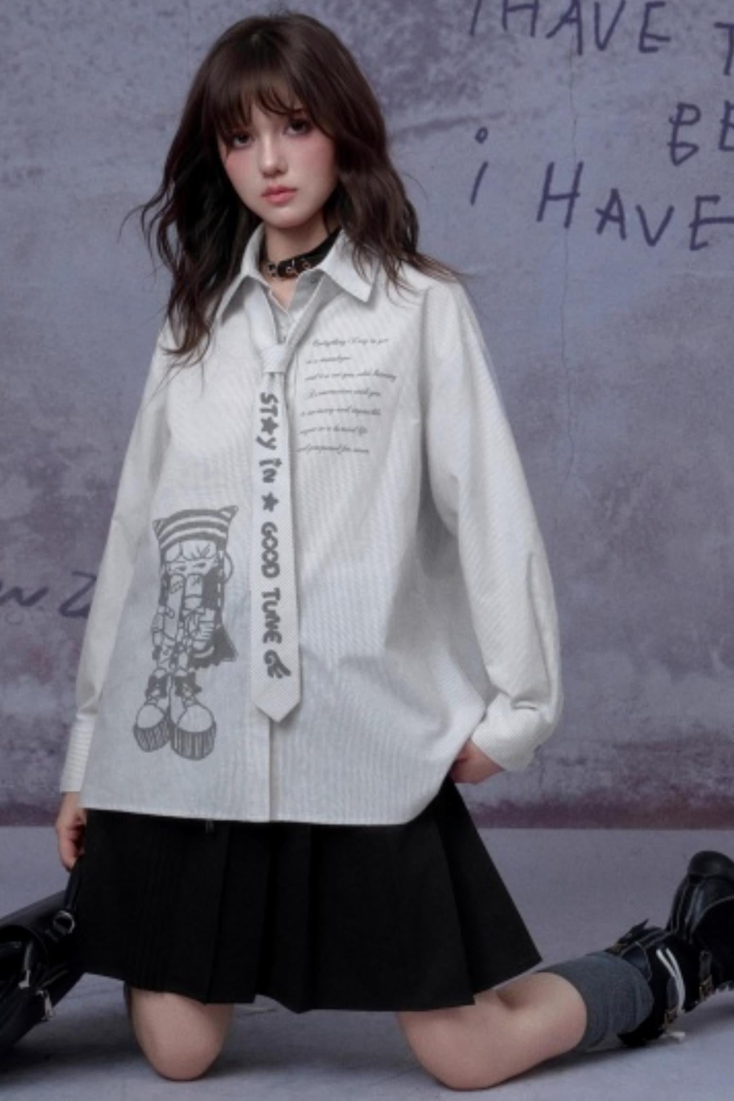 Striped Comic Print Shirt