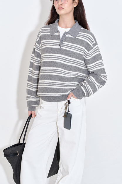 Soft Glutinous Texture Striped Polo Top