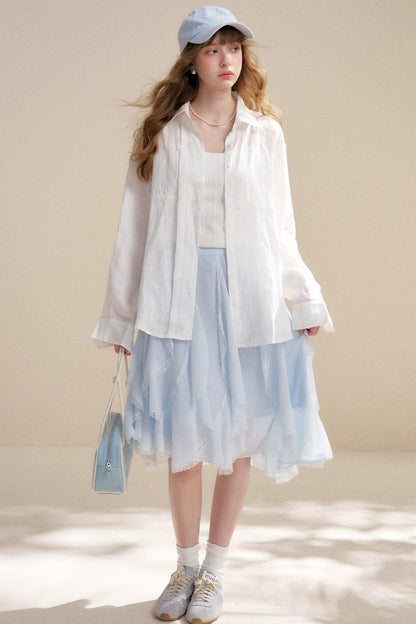 Irregular Ruffle Lace Skirt