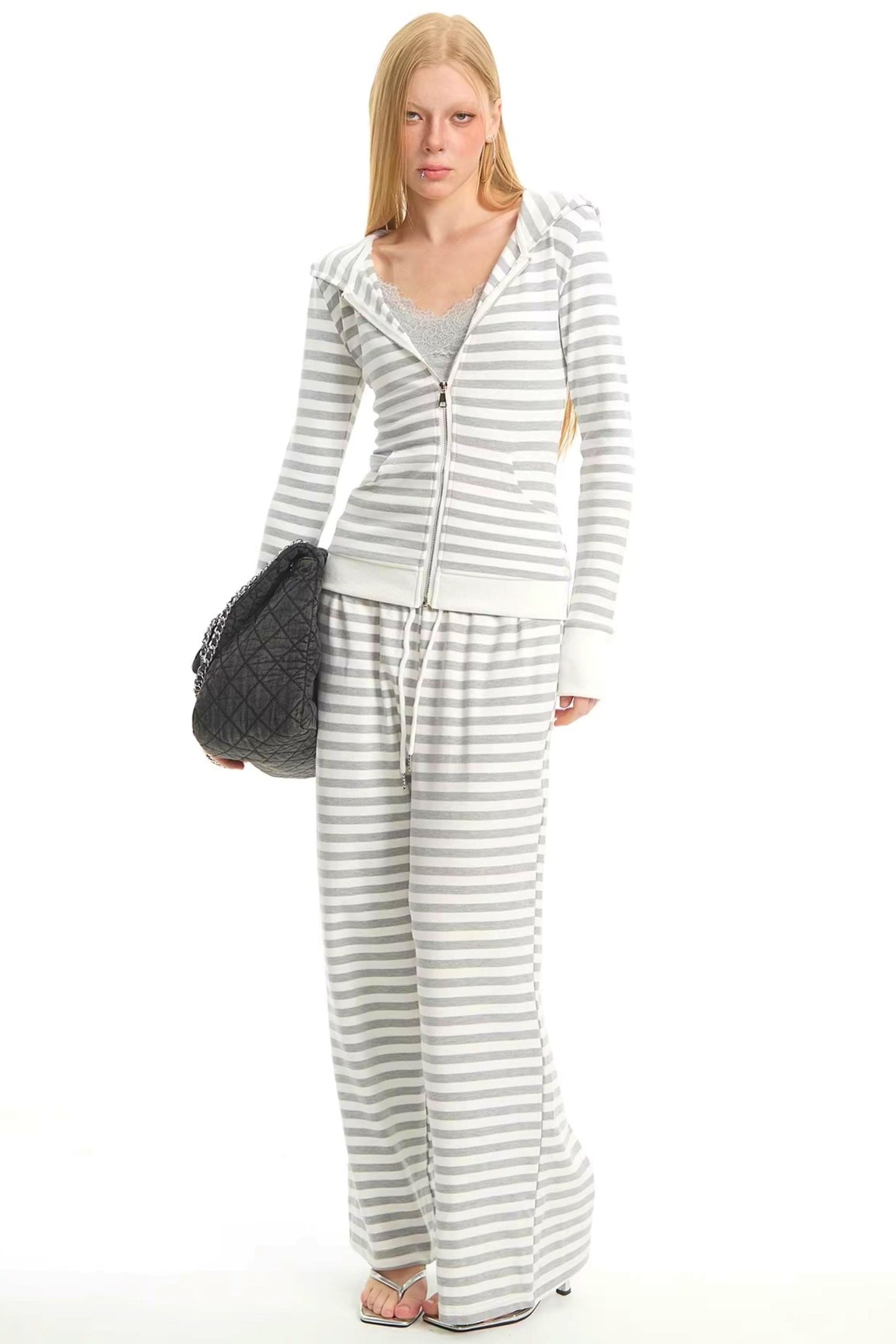 Retro Striped Hooded Top Set-Up