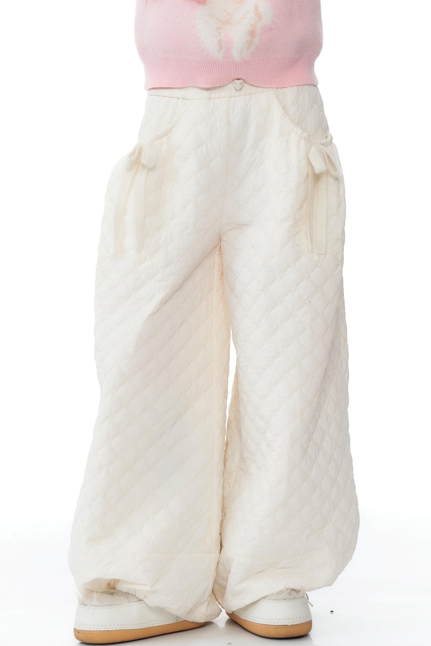 American Style White Bow Cotton Pants