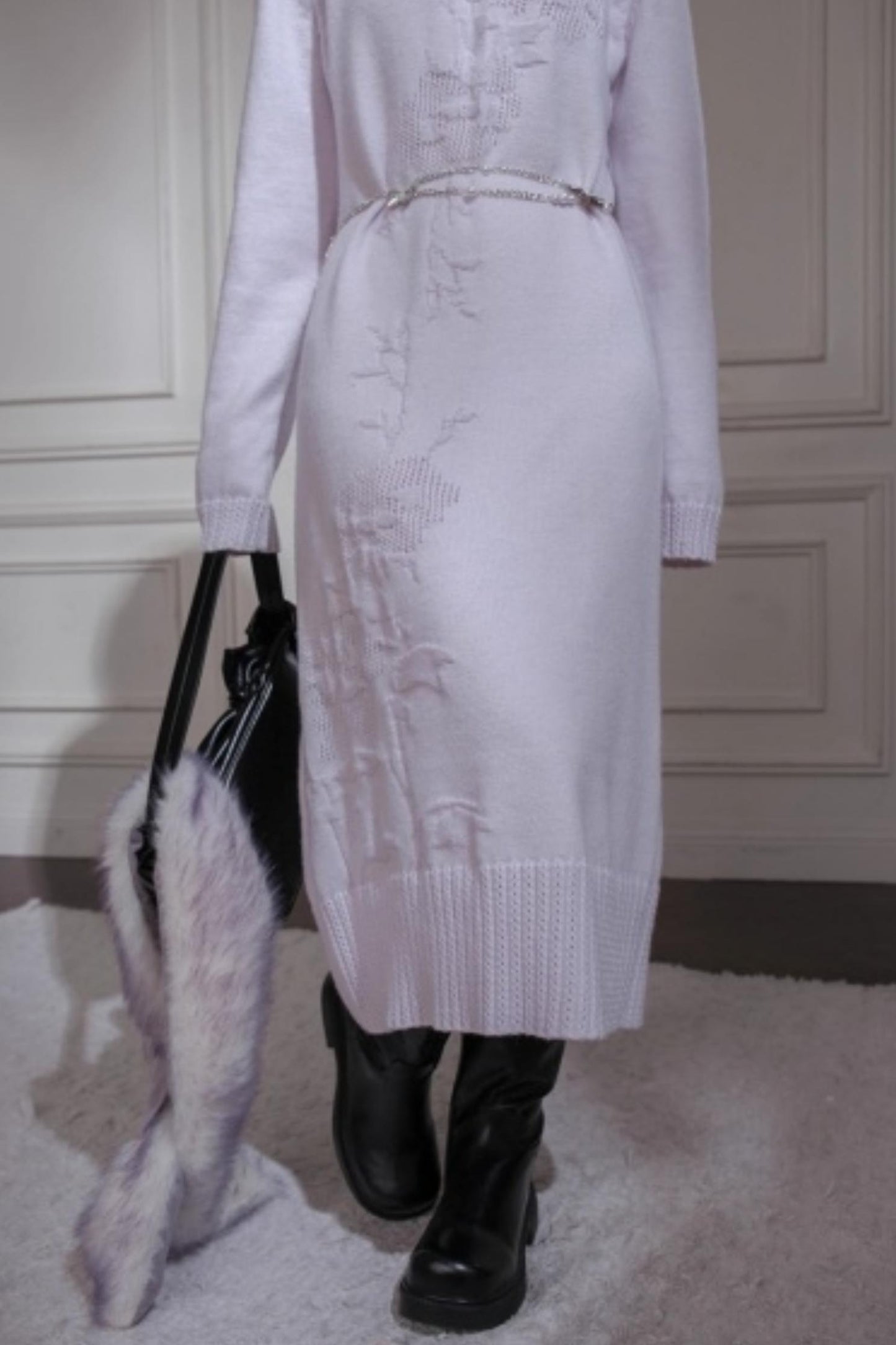 Light Purple Wool Floral Dress Set