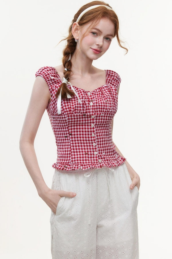 Vintage V-Neck Cotton Blouse