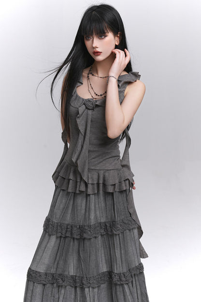 Gray Halter Skirt Top Set-Up