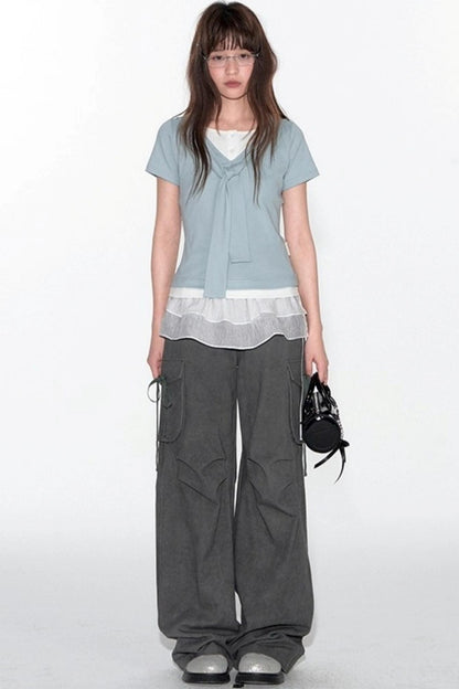 Original Detachable Navy Neck Slim Top