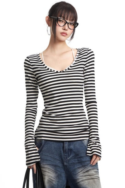 Lyocell Retro Striped Top Set-Up