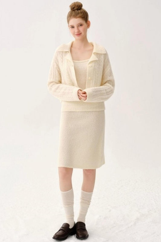 Retro Wool Blended Cardigan Set-Up