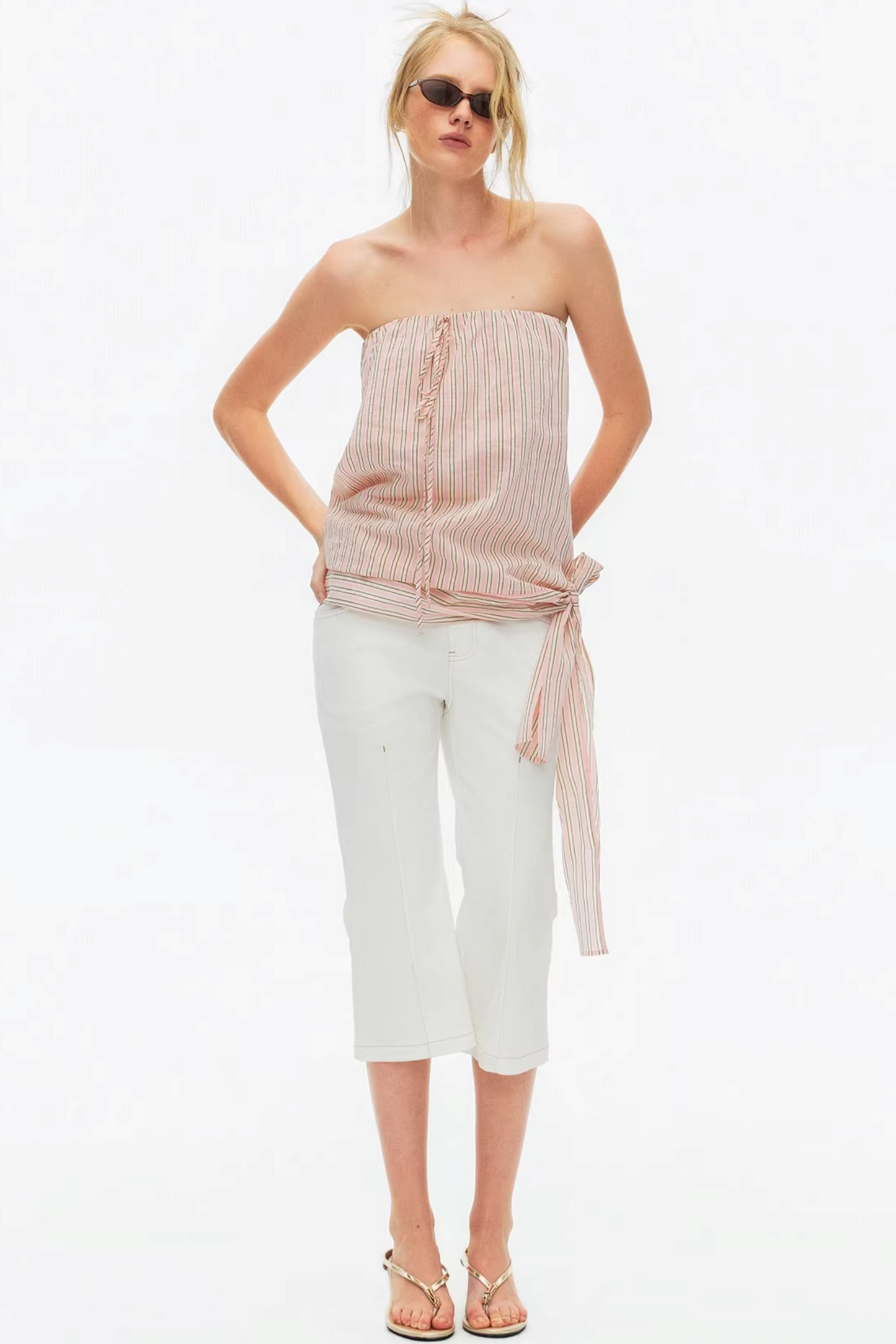 Lightweight Striped Tie-Front Top