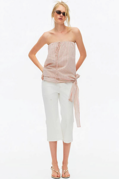 Lightweight Striped Tie-Front Top