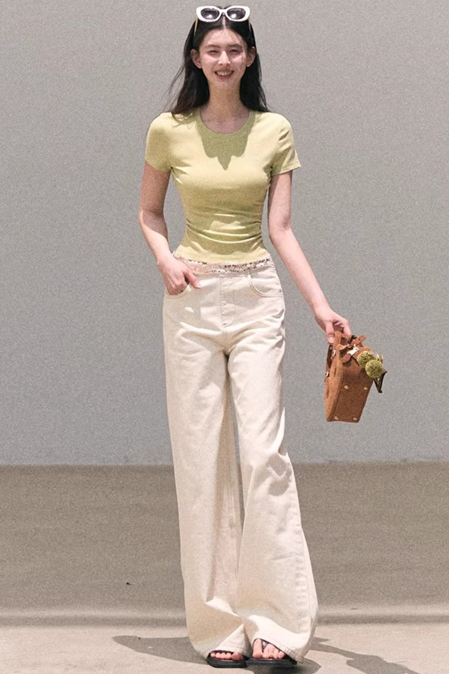 Contrast Embroidered Ruched Top