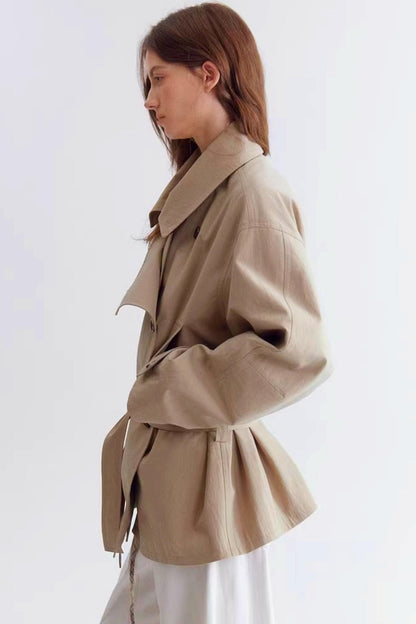 Double-Breasted Lace-Up Trench Coat