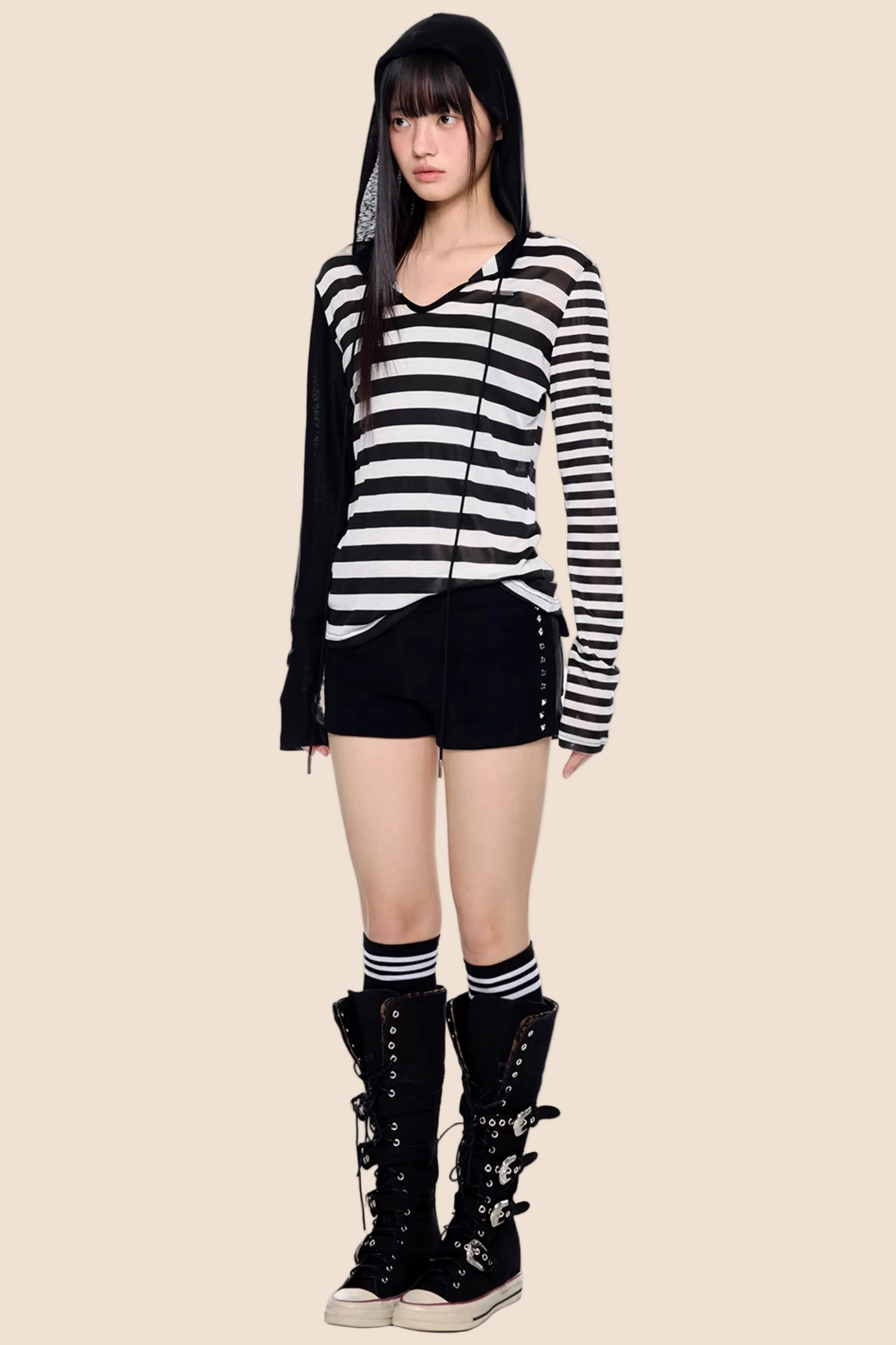 Striped Color-Block Hooded Jacket