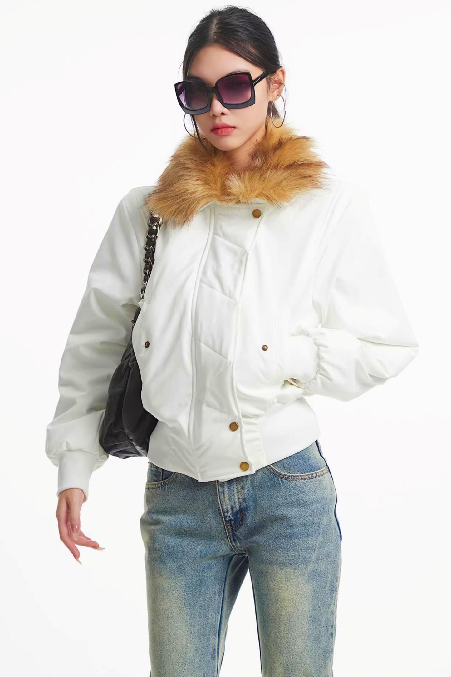 Korean Black Fur Collar Jacket