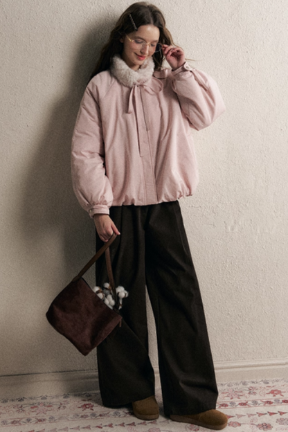 Pink Floral Fur Collar Jacket