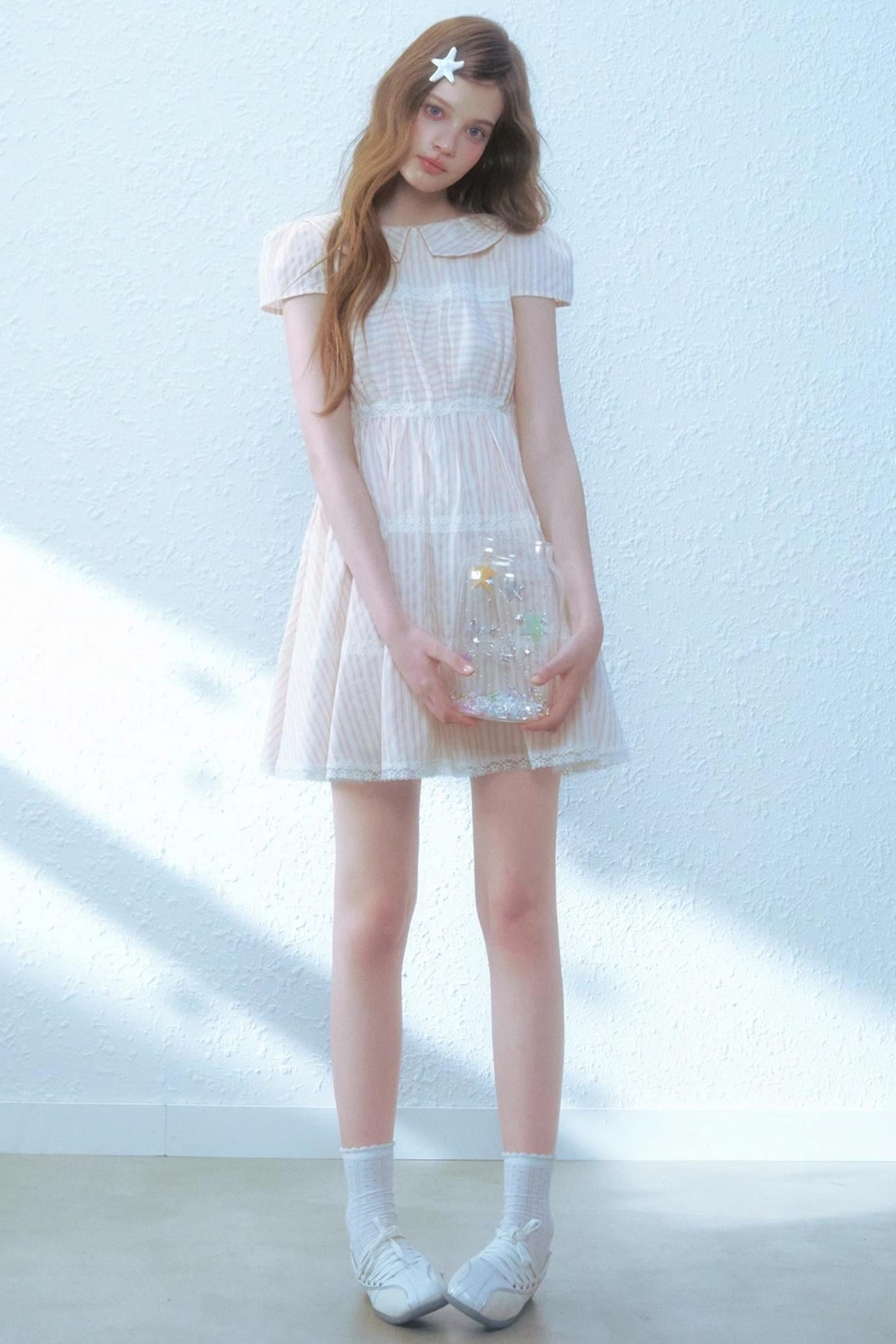 Pink Stripes Lace Dress