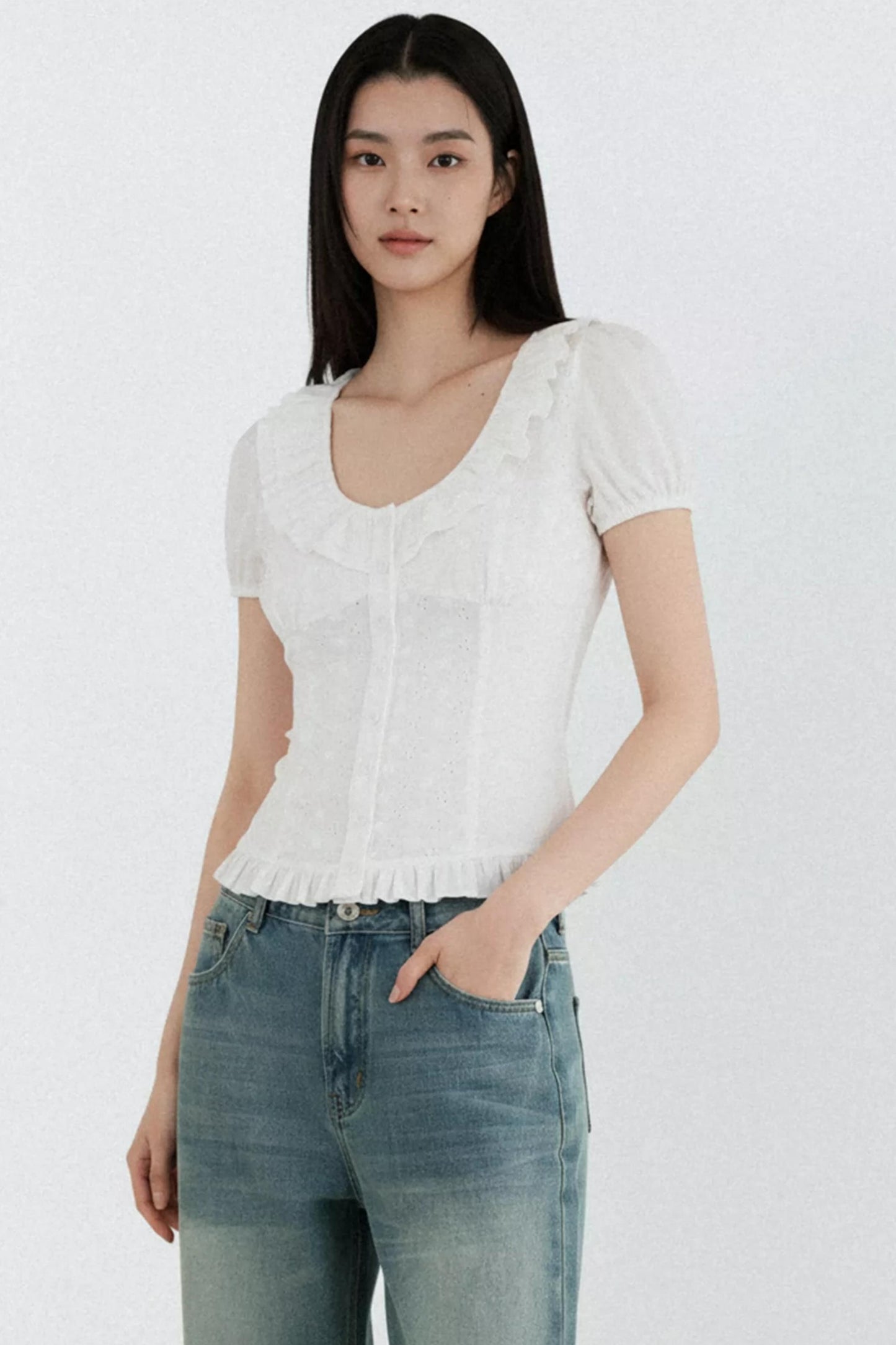 Camicia Bianca Pura con Volant