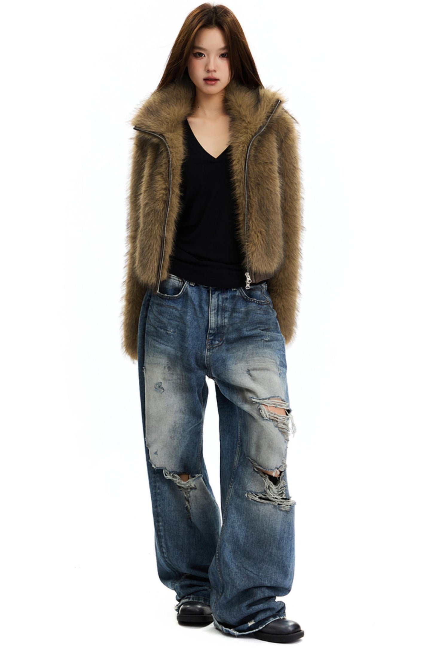 Fashionable Faux Fur Short Coat