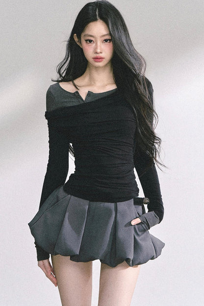 Korean Off-The-Shoulder Black Top