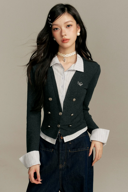 Contrasting Fake Two-Piece Top