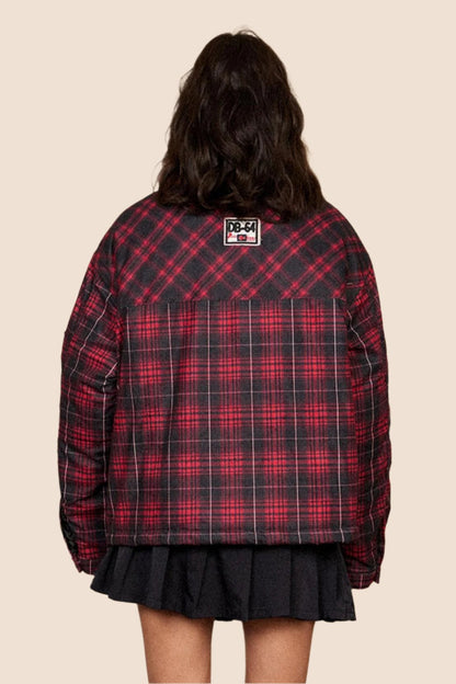 Loose Plaid Stand Collar Cotton Jacket