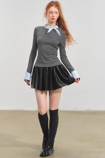 Simple Puffy Leather Skirt