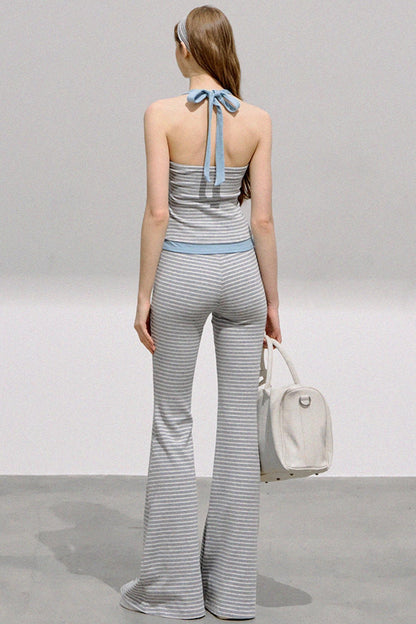 Striped Halterneck Knit Top Set-Up