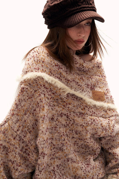 Mixed Yarn Slanted Shoulder Sweater